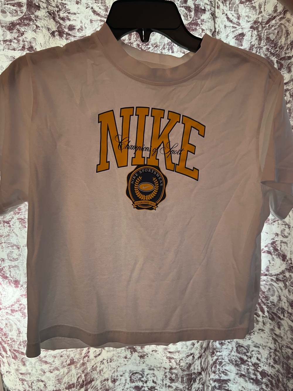 Girls SZ L Nike White Tee with Black Logo and Yellow Accent
